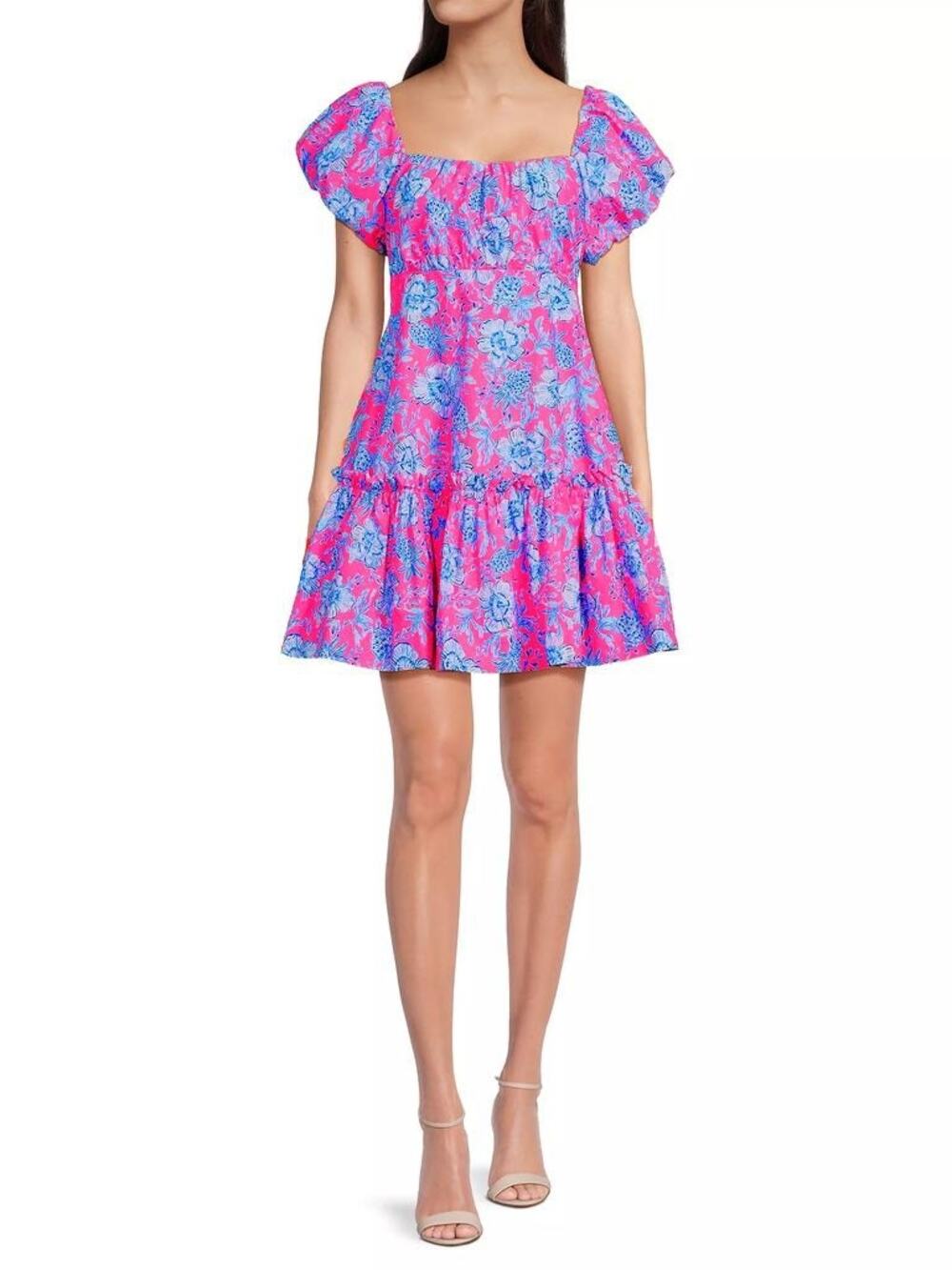 New Lilly Pulitzer Nastia Short Sleeve Cotton Dress Pink Floral Tiered Zip Sz 12